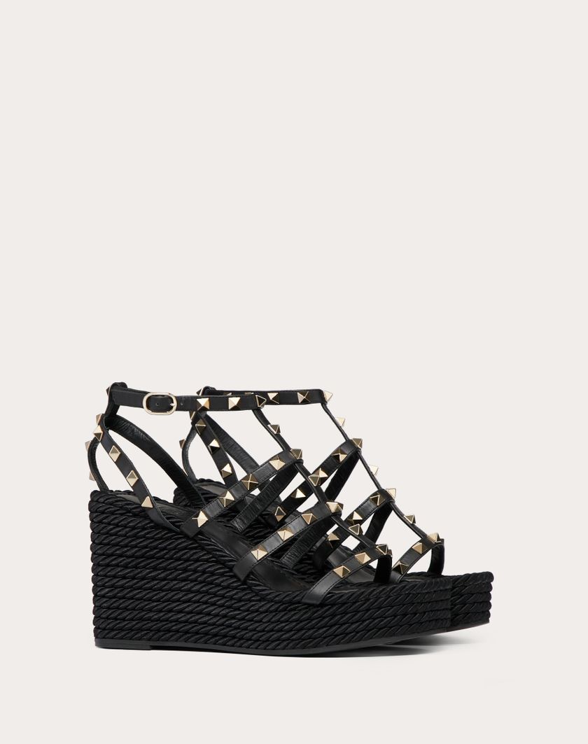 ROCKSTUD ANKLE STRAP WEDGE SANDAL IN CALFSKIN LEATHER 95 MM - Image 1